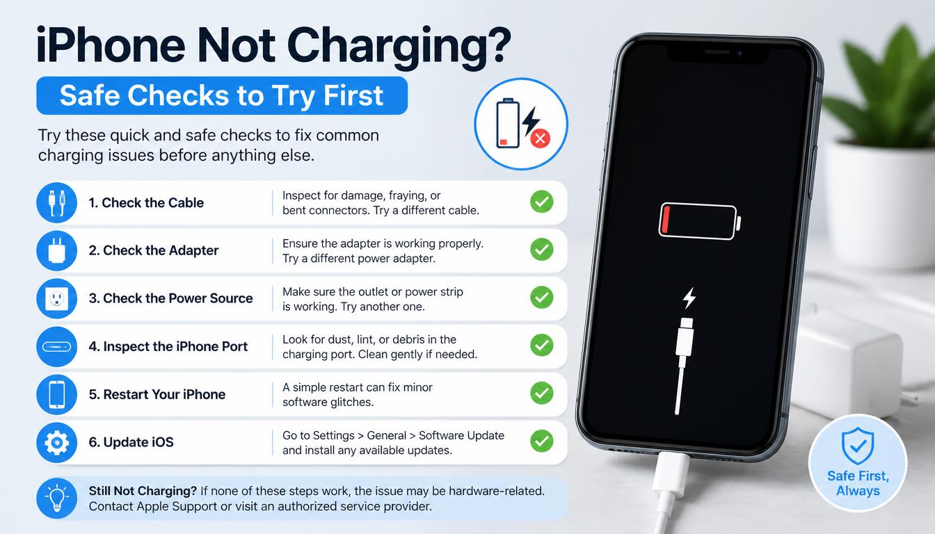 iPhone not charging safe checks infographic